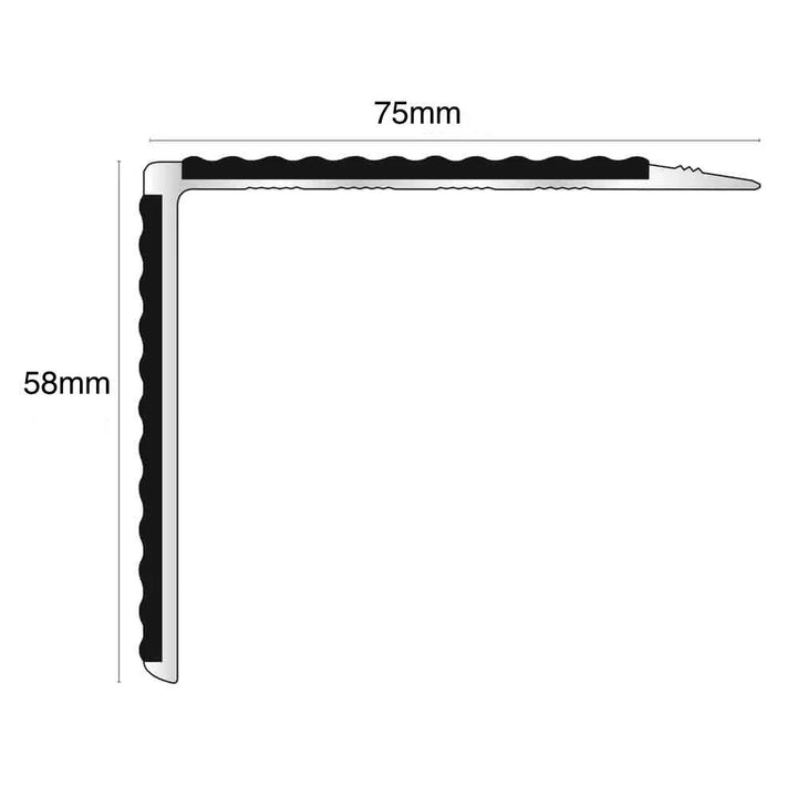 NSL27 Tredsafe 75mm x 58mm DDA Compliant Aluminium Non Slip Stair Nosing Edge Trim With Pvc Insert