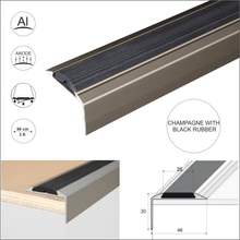 A38 46 x 30mm Anodised Aluminium Self Adhesive Non Slip Rubber Stair Nosing Edge Trim