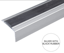 A38 46 x 30mm Anodised Aluminium Self Adhesive Non Slip Rubber Stair Nosing Edge Trim