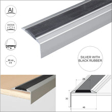 A38 46 x 30mm Anodised Aluminium Self Adhesive Non Slip Rubber Stair Nosing Edge Trim