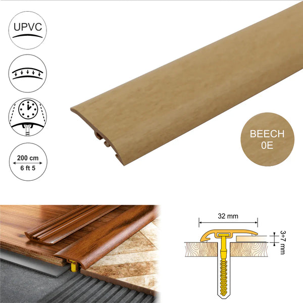 D-Z0100 32mm PVC Wood-Effect Ramp Door Threshold