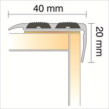 SA11 40 x 20mm Anodised Aluminium Self Adhesive Non Slip Rubber Stair Nosing Edge Trim With Insert