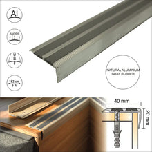 SA11 40 x 20mm Non Slip Rubber Aluminium Stair Nosing Edge Trim With Insert External Use